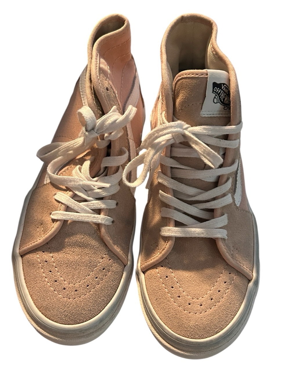 Vans High Top Suede Sneakers in Light Pink and White